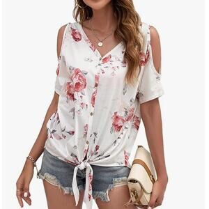 Enno Women's Cold Shoulder Floral Tie-Front Top Size XL Multi NWT